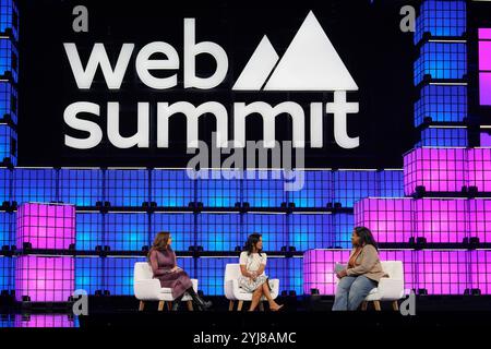 Lisboa, Portugal. 13 novembre 2024. Sarah Franklin, PDG de Lattice (G), Lidiane Jones, PDG de Bumble (C), et Danielle Belton, rédacteur en chef The Huffington Post (R), s'adresse au public lors de la deuxième journée du WEB SUMMIT 2024 à Lisbon.Portugal. 11/13/2024 crédit : Brazil photo Press/Alamy Live News Banque D'Images