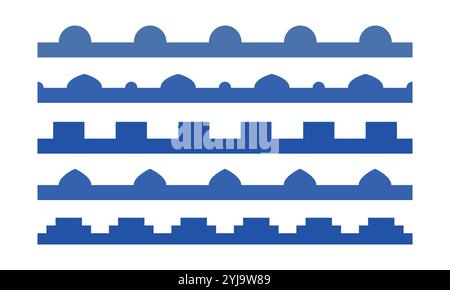 Bordures murales abstraites arabes. Lignes de toiture bohème simples. Forme d'arc bleu marocain. Illustrations vectorielles transparentes. Illustration de Vecteur