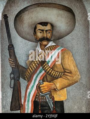 Emiliano Zapata (1879-1919). Révolutionnaire mexicain. Portrait à la peinture murale de Diego Rivera (1866-1957). Palais de Cortes. Cuernavaca. Le Mexique. Banque D'Images