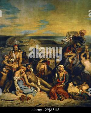 Eugène Delacroix / 'le massacre de Chios', 1824, huile sur toile, 417 x 354 cm Musée DU LOUVRE, BUDAPEST, France. Banque D'Images