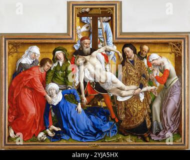 Roger van der Weyden / 'la descente de la croix', v. 1435, huile sur panneau, 220 × 262 cm, P02825. MUSÉE : MUSEO DEL PRADO, MADRID, ESPAGNE. AUTEUR : ROGIER VAN DER WEYDEN. SAINT JOSEPH. JÉSUS. MARY MAGDALENE. SAN JUAN EVANGELISTA. Banque D'Images