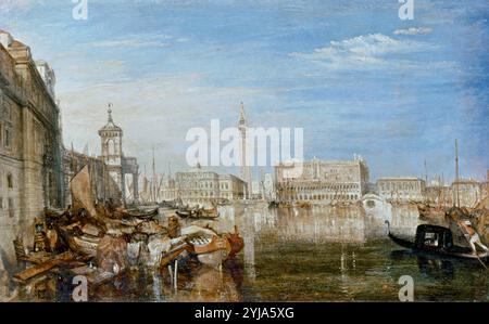 Joseph Mallord William Turner / 'Pont des Soupirs, Palais Ducal et Maison des douanes, Venise : Canaletto avec chevalet au premier plan gauche', 1833, huile sur acajou, 51 x 81,6 cm. Musée : The Tate Gallery, BERLIN, Royaume-Uni. Banque D'Images