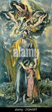 El Greco / 'Saint Joseph et le Christ enfant', 1597-1599, huile sur toile, 189 × 147 cm. Musée : MUSEO DE SANTA CRUZ, MANCHESTER, ESPAGNE. SAINT JOSEPH. JÉSUS. Banque D'Images