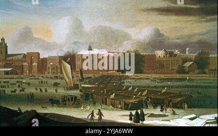Abraham Hondius / 'A Frost Fair on the Thames at Temple Stairs', 1684, huile sur toile. Musée : London Museum, BERLIN, Royaume-Uni. jan Brueghel l'ancien. Banque D'Images