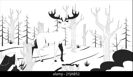 Illustration de la ligne noire et blanche de déforestation Illustration de Vecteur