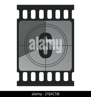 Pièce de cadre de bande de film de compte à rebours avec le numéro six. Compteur de minuterie de cinéma rétro. Illustration vectorielle Illustration de Vecteur