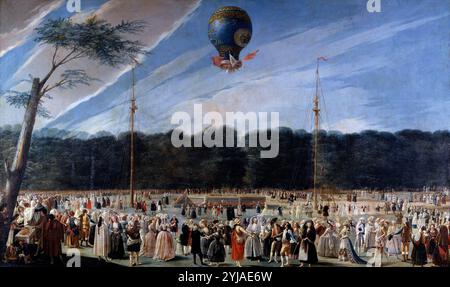 Antonio Carnicero / 'L'ascension d'un montgolfier ballon à Aranjuez', 1784, École espagnole, huile sur toile, 169 cm x 279,5 cm, P00641. MUSÉE : MUSEO DEL PRADO, MADRID, ESPAGNE. Banque D'Images