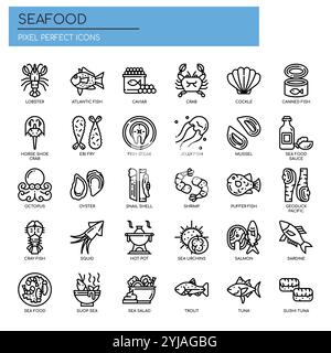 Fruits de mer , Thin Line et Pixel Perfect Icons Illustration de Vecteur