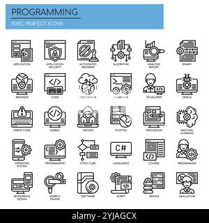 Programmation , Thin Line et Pixel Perfect Icons Illustration de Vecteur