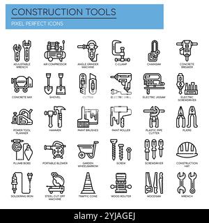 Outils de construction , lignes fines et icônes Pixel Perfect Illustration de Vecteur