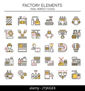 Ensemble d'icônes de fabrique de lignes fines bichromes Illustration de Vecteur