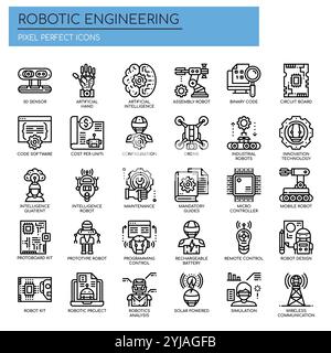 Robotique Engineering , Thin Line et Pixel Perfect Icons Illustration de Vecteur