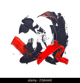 Traits de peinture abstraits noir et rouge sur fond blanc - pièce d'art contemporain dynamique. Banque D'Images