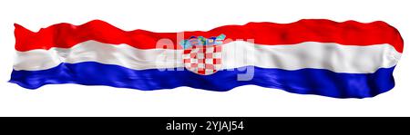 Drapeau stylisé de la Croatie ondulant au vent, isolé sur fond blanc. Pied de page, en-tête ou séparateur. Découpez un élément panoramique large. Bannière pour Banque D'Images