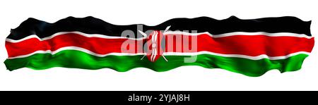 Drapeau stylisé du Kenya agitant au vent, isolé sur fond blanc. Pied de page, en-tête ou séparateur. Découpez un élément panoramique large. Bannière pour Banque D'Images