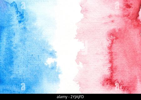 Texture aquarelle abstraite avec des coups de pinceau rouges, blancs et bleus éclatants avec des transitions douces en dégradé. Banque D'Images