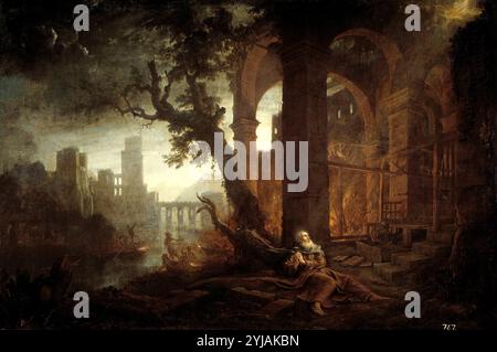 Claudio de Lorena / 'Paisaje con las tentaciones de San Antonio', vers 1638, École française, huile sur toile, 159 cm x 239 cm, P02258. MUSÉE : MUSEO DEL PRADO, MADRID, ESPAGNE. Auteur : CLAUDE LORRAIN. Banque D'Images