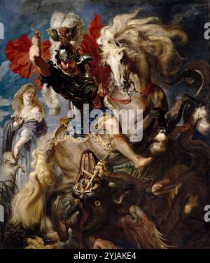 Pedro Pablo Rubens / 'Saint George Battles the Dragon', 1606-1608, Ecole flamande, huile sur toile, 309 cm x 257 cm, P01644. MUSÉE : MUSEO DEL PRADO, MADRID, ESPAGNE. AUTEUR : PETER PAUL RUBENS. Banque D'Images