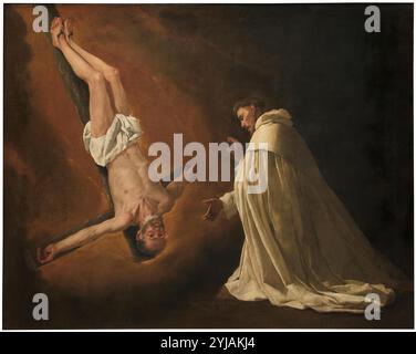 Francisco de Zurbarán / 'L'apôtre Saint Pierre apparaissant à Saint Pierre Nolasco', 1629, École espagnole, huile sur toile, 179 cm x 223 cm, P01237. MUSÉE : MUSEO DEL PRADO, MADRID, ESPAGNE. SAINT PIERRE. SAN PEDRO NOLASCO. Banque D'Images