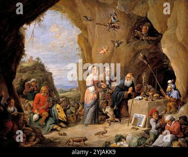 David Teniers / 'les tentations de Saint Antoine', Ecole flamande, huile sur cuivre, 55 cm x 69 cm, P01822. MUSÉE : MUSEO DEL PRADO, MADRID, ESPAGNE. AUTEUR : DAVID TENIERS LE JEUNE. Banque D'Images