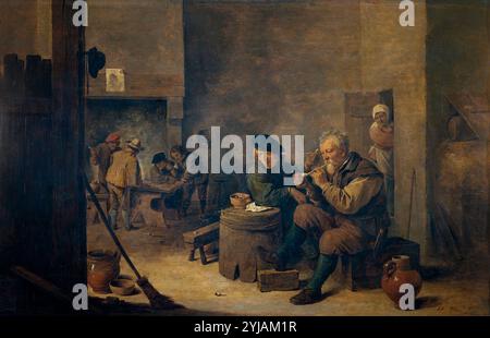 David Teniers / 'Smokers', 1639, Ecole flamande, huile sur panneau, 40 cm x 62 cm, P01796. MUSÉE : MUSEO DEL PRADO, MADRID, ESPAGNE. AUTEUR : DAVID TENIERS LE JEUNE. Banque D'Images