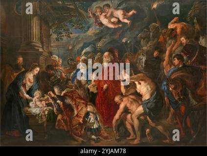 Pedro Pablo Rubens / 'Adoration des Mages', 1609 ; 1628-1629, Ecole flamande, huile sur toile, 355,5 cm x 493 cm, P01638. MUSÉE : MUSEO DEL PRADO, MADRID, ESPAGNE. AUTEUR : PETER PAUL RUBENS. Banque D'Images