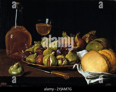 Luis Egidio Meléndez / 'Still Life montrant assiette de figues, grenades, pain et vin', 1770, École d'espagnol, huile sur toile, 36 cm x 49 cm, P00937. MUSÉE : MUSEO DEL PRADO, MADRID, ESPAGNE. Banque D'Images