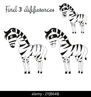 Trouver différences mise en page enfants pour le jeu Zebra Illustration de Vecteur