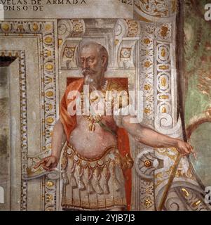 DUQUE DE ALBA ( FERNANDO ALVAREZ SOTOMAYOR ). Général ESPAÑOL. PIEDRAHITA 1508 - 1582. DETALLE FRESCO SALA DE PORTUGAL EN EL PALACIO DE SANTA CRUZ DEL VISO DEL MARQUES. CIUDAD REAL. Banque D'Images