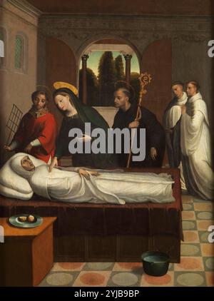 Juan Correa de Vivar / 'la mort de Saint Bernard', vers 1545, École espagnole, panneau, 138 cm x 97 cm, P05988. MUSÉE : MUSEO DEL PRADO, MADRID, ESPAGNE. Banque D'Images