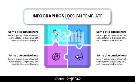 Modèle d'infographie avec icônes et 4 options ou étapes. Puzzle. Peut être utilisé pour la mise en page de flux de travail, le diagramme, la bannière, la conception Web. Illustration vectorielle Illustration de Vecteur