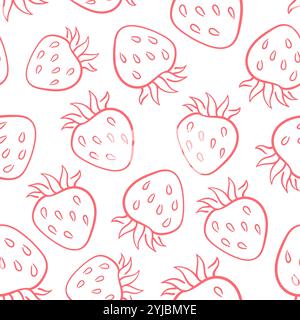 Modèle sans couture de fraise dans le style d'art au trait sur fond blanc. Conception dessinée à la main pour menu, magasin de fruits, textile et carte. Illustration de Vecteur