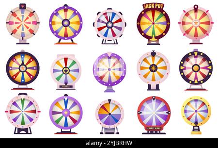 Roue de Casino. Icônes de flèche de tour de jeu rond, cercle de roulette et plateau tournant différentes tailles, cercle avec des segments style plat. Vecteur Illustration de Vecteur