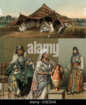 Tentes arabes, nomades de l'histoire complète du costume par Ausgust Racinet, costume historique, Paris, 1888. Musée : MUSÉE DES ARTS DÉCORATIFS, Paris, France. Auteur : AUGUSTE RACINET. Banque D'Images