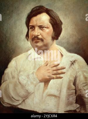 Honoré de Balzac (1799-1850) Romancier français peint à partir de daguerrotype 1848. Maison Balzac, Paris. Musée : Maison Balzac, Paris, France. Banque D'Images