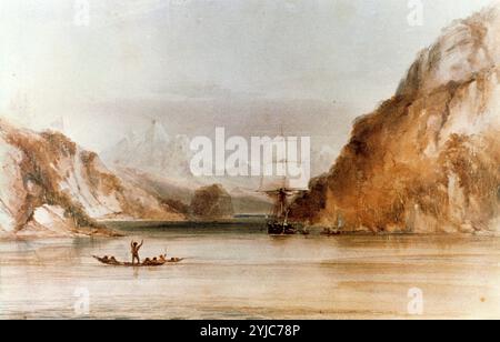 Beagle dans Ponsonby Sound. MUSÉE : NATIONAL MARITIME MUSEUM, GREENWICH, ROYAUME-UNI. Auteur : CONRAD MARTENS. CHARLES DARWIN. Banque D'Images