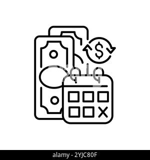 Remboursement à la date indiquée. Prêts à terme. Paiements mensuels. Illustration personnalisable en trait fin. Symbole de contour. Vecteur Illustration de Vecteur