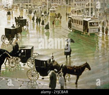 Madrid. Puerta del sol, 1900. Musée : Museo Municipal, MADRID, ESPAGNE. Auteur : Enrique Martinez Cubells. Banque D'Images