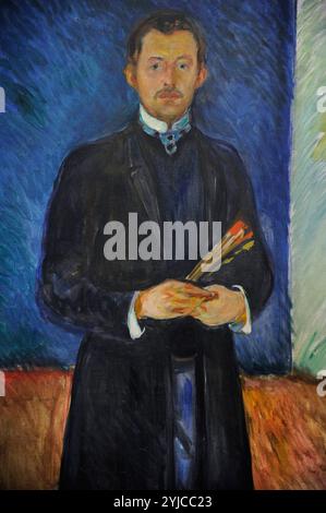 Edvard Munch (1863-1944). Peintre norvégien. Autoportrait avec des brosses, 1904. Le Musée Munch. Oslo. La Norvège. Banque D'Images