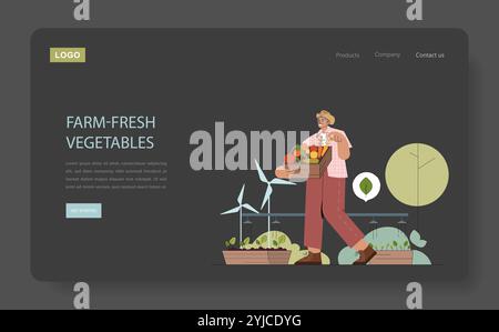 Concept World Vegan Day. Une illustration d'un agriculteur avec des produits biologiques plaidant pour la vie à base de plantes. Illustration vectorielle. Illustration de Vecteur