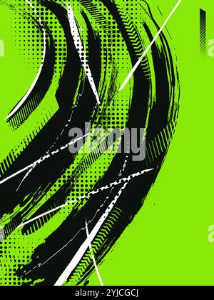 Housse sport ou conception d'affiche avec des traits de pinceau verts et noirs et un effet demi-ton. Conception abstraite de fond dans le style Grunge Illustration de Vecteur