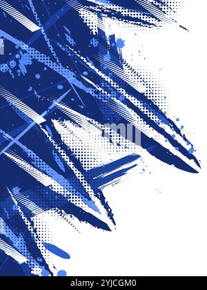 Housse de sport ou conception d'affiche avec des traits de pinceau bleus et un effet demi-ton. Conception abstraite de fond dans le style Grunge Illustration de Vecteur