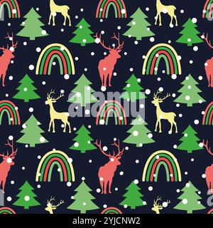 Noël hiver Boho Rainbows Seamless Pattern Illustration de Vecteur