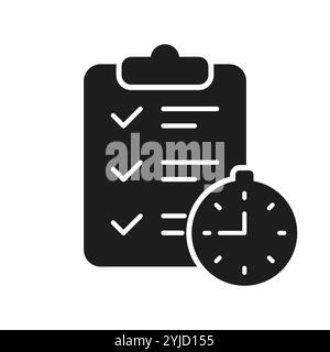 Icône Silhouette de gestion du temps. Liste de contrôle sur le presse-papiers et le chronomètre, productivité, organisation des tâches et utilisation efficace du temps. Vecteur isolé Illustration de Vecteur