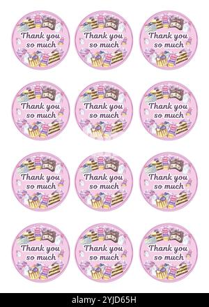 Cadre rond aquarelle dessiné à la main avec cupcake, gâteau, biscuits, baies. Modèle pour invitations, cartes, anniversaire, mariage, cartes de voeux. Peut être utilisé Banque D'Images