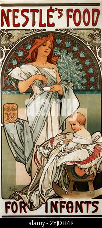 Nourriture pour nourrissons de Nestlé (affiche). Musée : COLLECTION PRIVÉE. Auteur : Alfons Marie Mucha. Banque D'Images