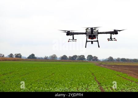 Drone agricole pour pulvériser des pesticides dans les champs de culture. Banque D'Images