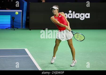 Malaga, Malaga, Espagne. 14 novembre 2024. ENA Shibahara du Japon, revient avec le revers lors de la finale de la Coupe Billie Jean King 2024 - Tennis féminin (crédit image : © Mathias Schulz/ZUMA Press Wire) USAGE ÉDITORIAL SEULEMENT! Non destiné à UN USAGE commercial !/Alamy Live News Banque D'Images