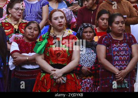 Mexico, Mexique. 13 novembre 2024. Des artisans indigènes de différents états du Mexique lors de la réunion d'art textile original, au Palais National. Le 13 novembre 2024 à Mexico, Mexique. (Photo de Carlos Santiago/Eyepix Group/SIPA USA) crédit : SIPA USA/Alamy Live News Banque D'Images