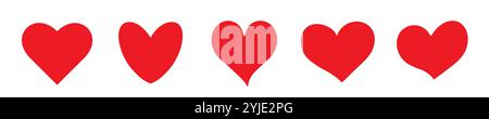 Un ensemble de coeurs rouges sur un fond blanc. Une collection de stickers coeur de différentes formes. Illustration de Vecteur